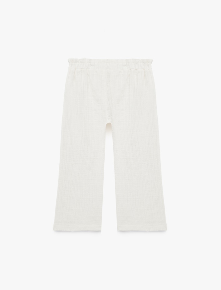 Kız Bebek Pamuklu Beli Lastikli Müslin Geniş Paça Pantolon