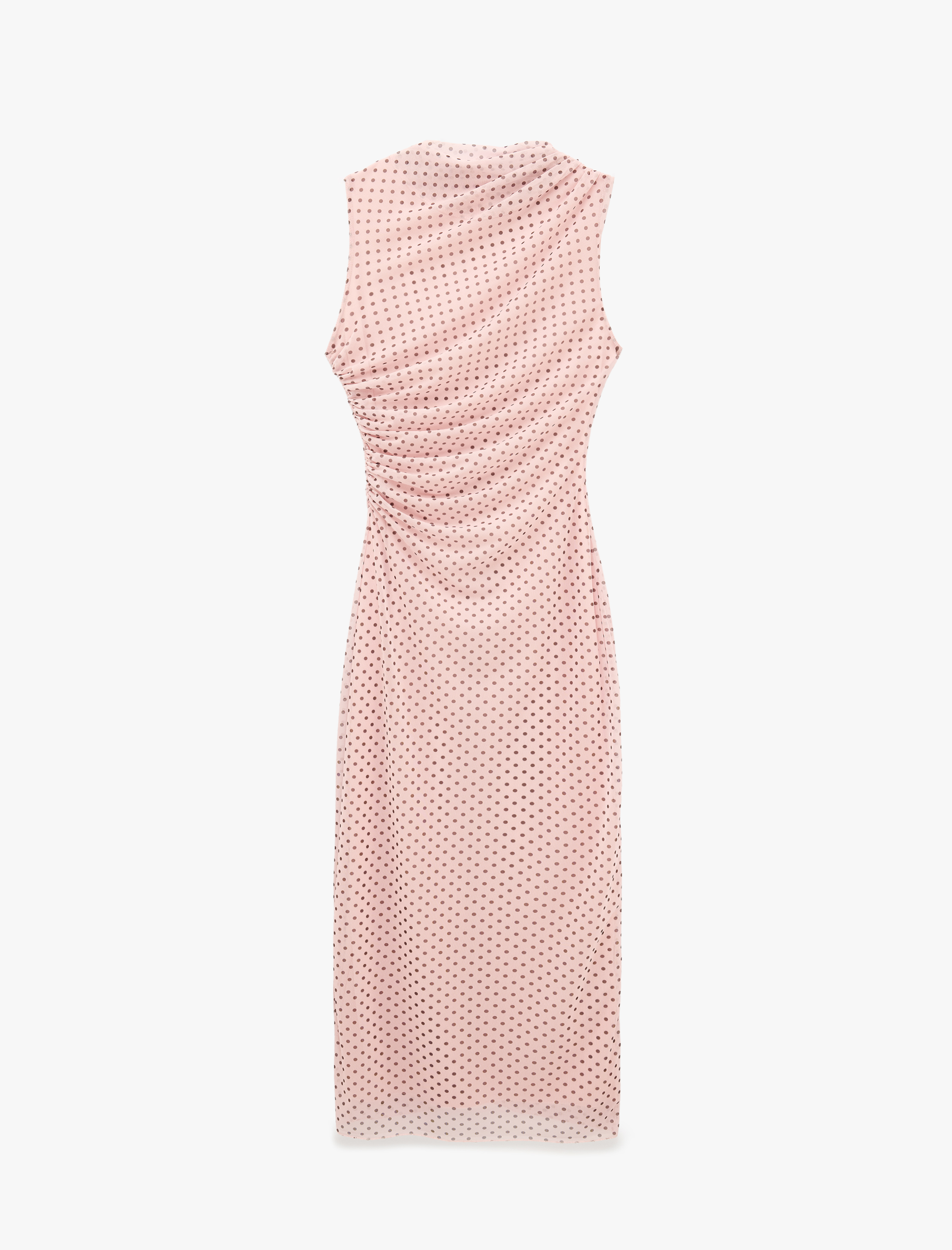   Drapeli Slim Fit Kolsuz Bisiklet Yaka Puantiyeli Uzun Elbise