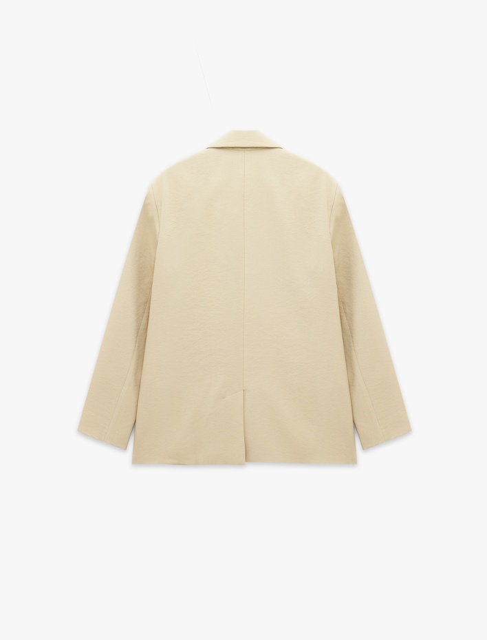  Cepli Uzun Kollu Düğmeli Kruvaze Oversize Blazer Ceket