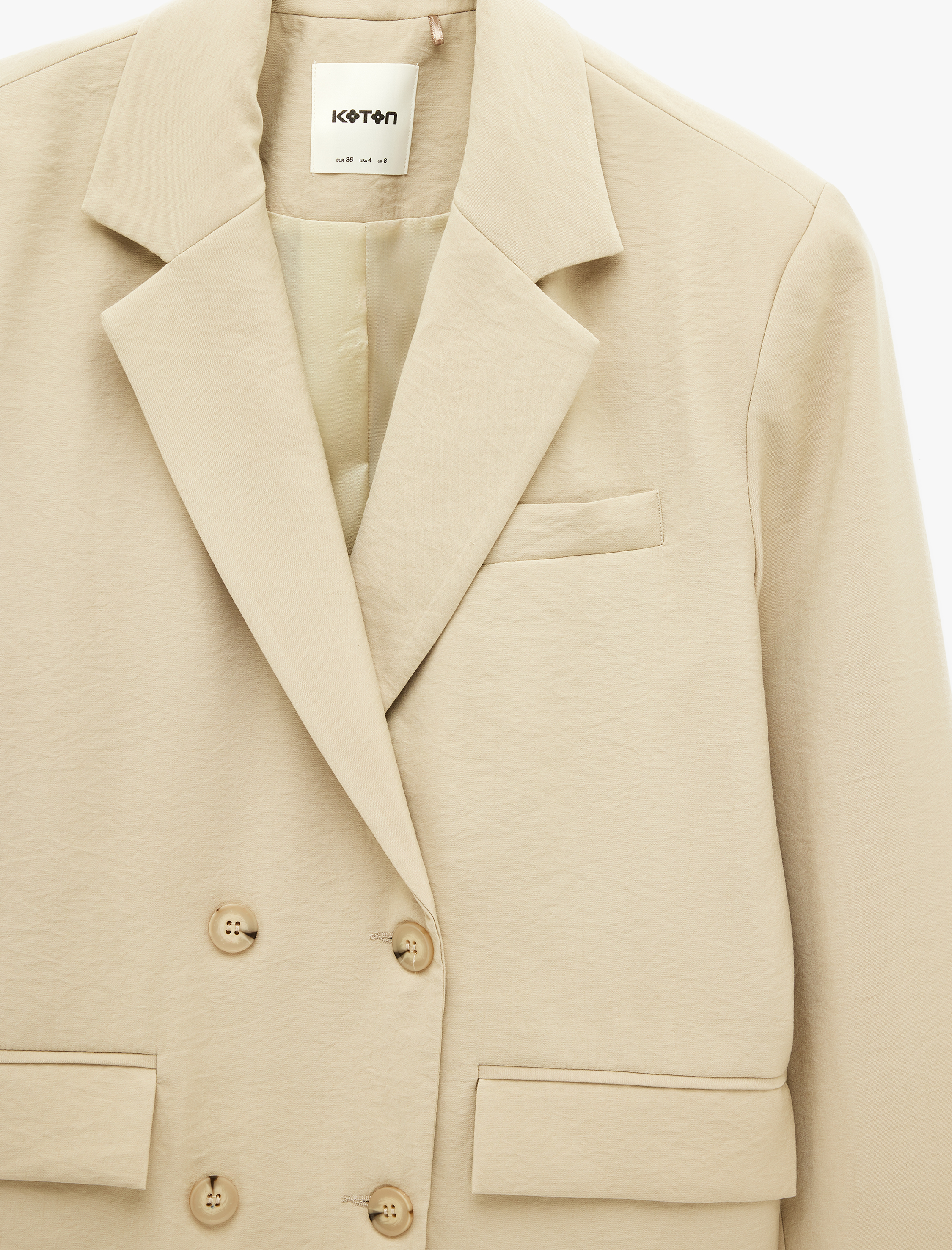   Cepli Uzun Kollu Düğmeli Kruvaze Oversize Blazer Ceket