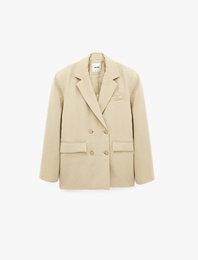 Cepli Uzun Kollu Düğmeli Kruvaze Oversize Blazer Ceket