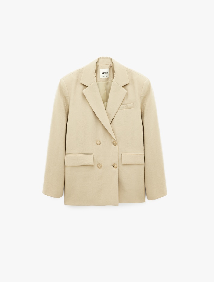  Cepli Uzun Kollu Düğmeli Kruvaze Oversize Blazer Ceket