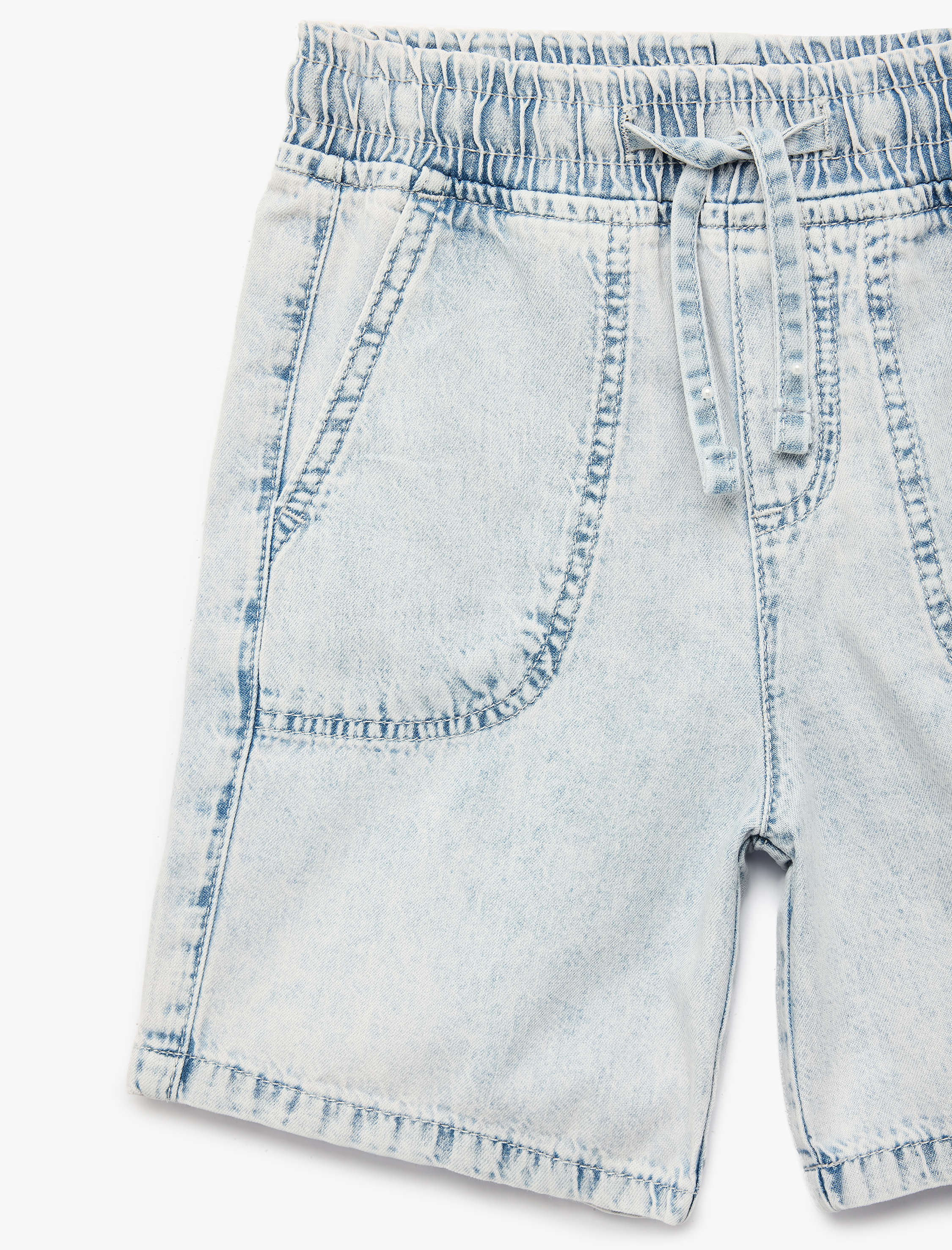  Erkek Çocuk Cep Detaylı Beli Bağlamalı Denim Şort