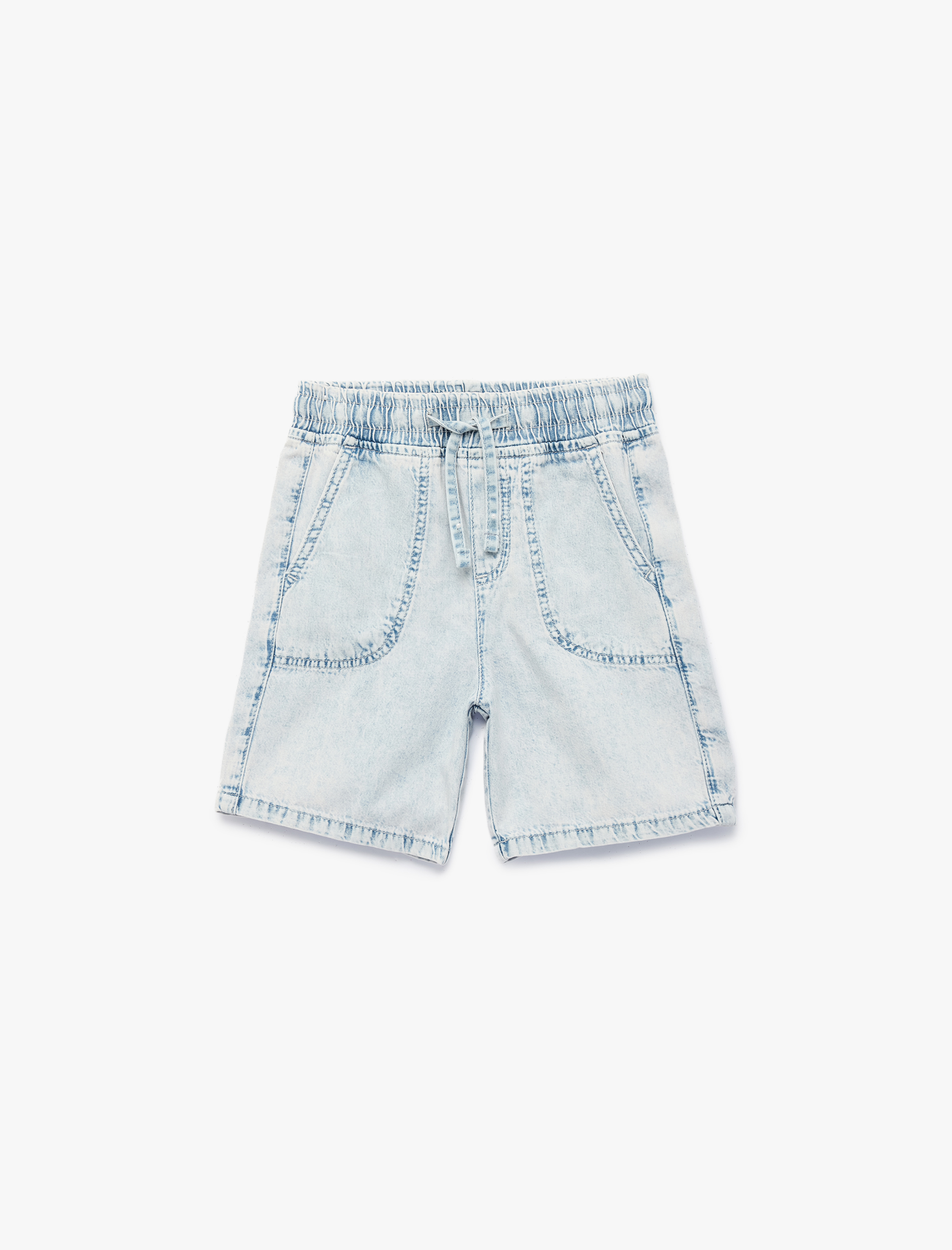  Erkek Çocuk Cep Detaylı Beli Bağlamalı Denim Şort