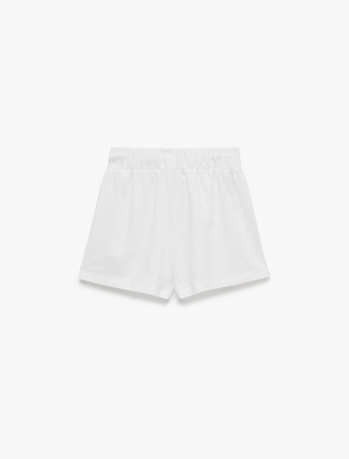 Cepli Beli Bağcıklı Mini Keten Şort