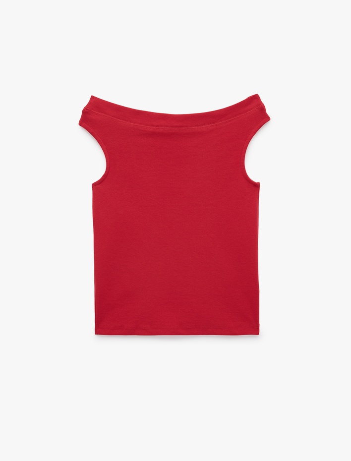  Asimetrik Yaka Slim Fit Pamuklu Kolsuz Bluz