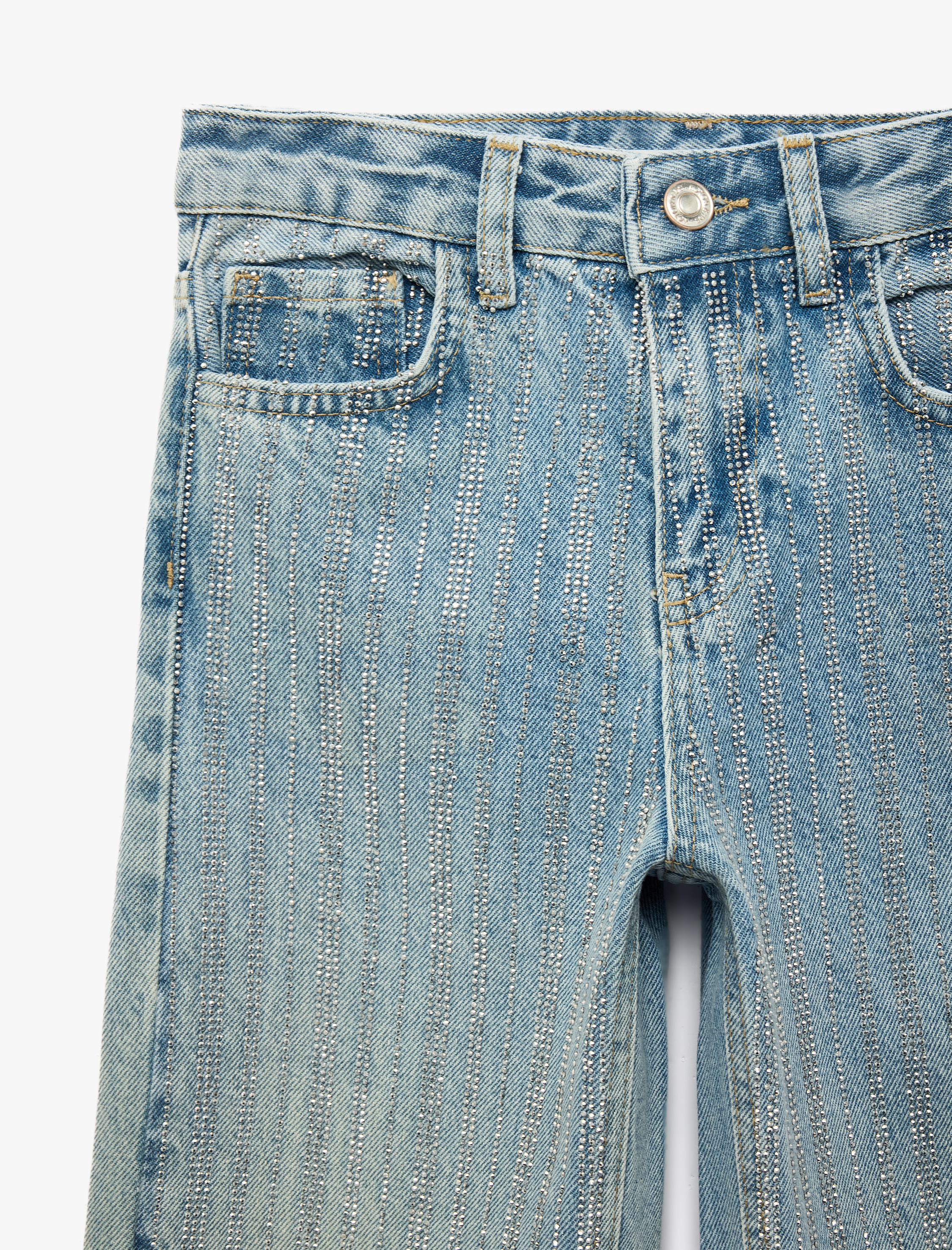  Kız Çocuk Pamuklu Cepli Yüksek Bel İspanyol Paça Denim Pantolon