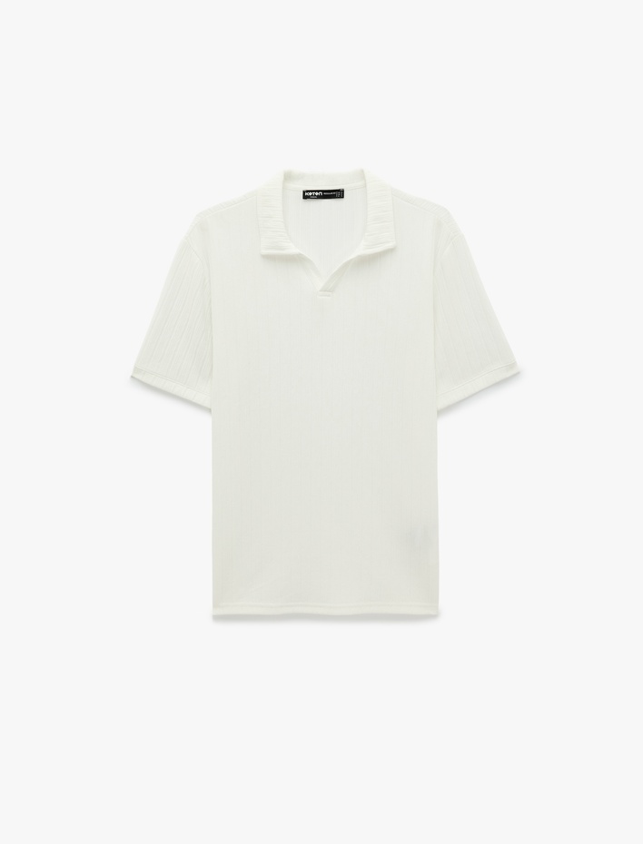  Regular Fit Kısa Kollu Dokulu Polo Yaka Tişört