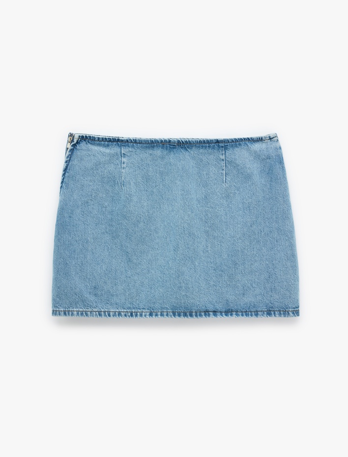  Pamuklu Fermuarlı Relax Fit Mini Denim Şort Etek