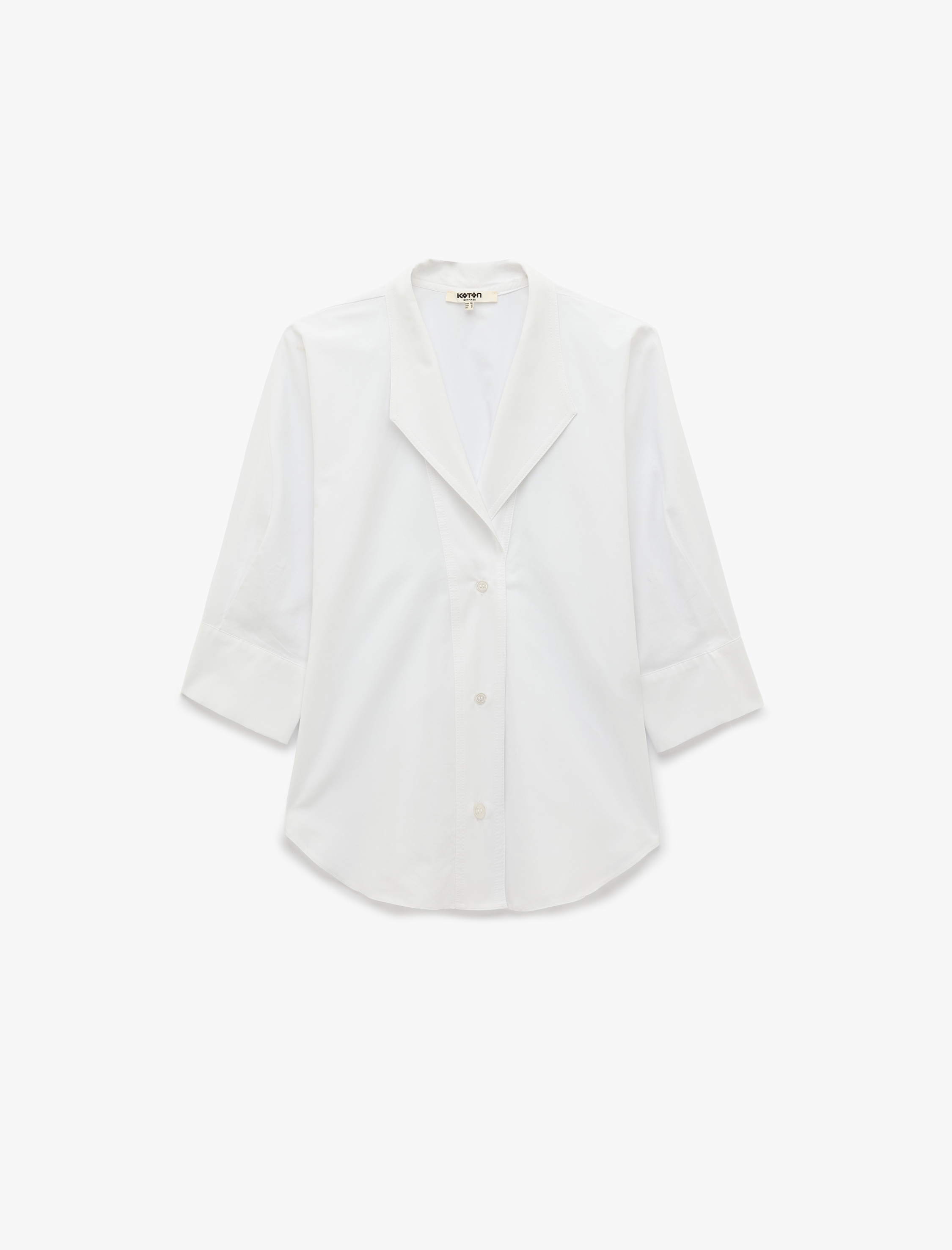   Poplin Kumaş Düğmeli Devrik Yaka 3/4 Kollu Oversize Gömlek