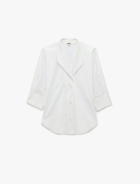 Poplin Kumaş Düğmeli Devrik Yaka 3/4 Kollu Oversize Gömlek