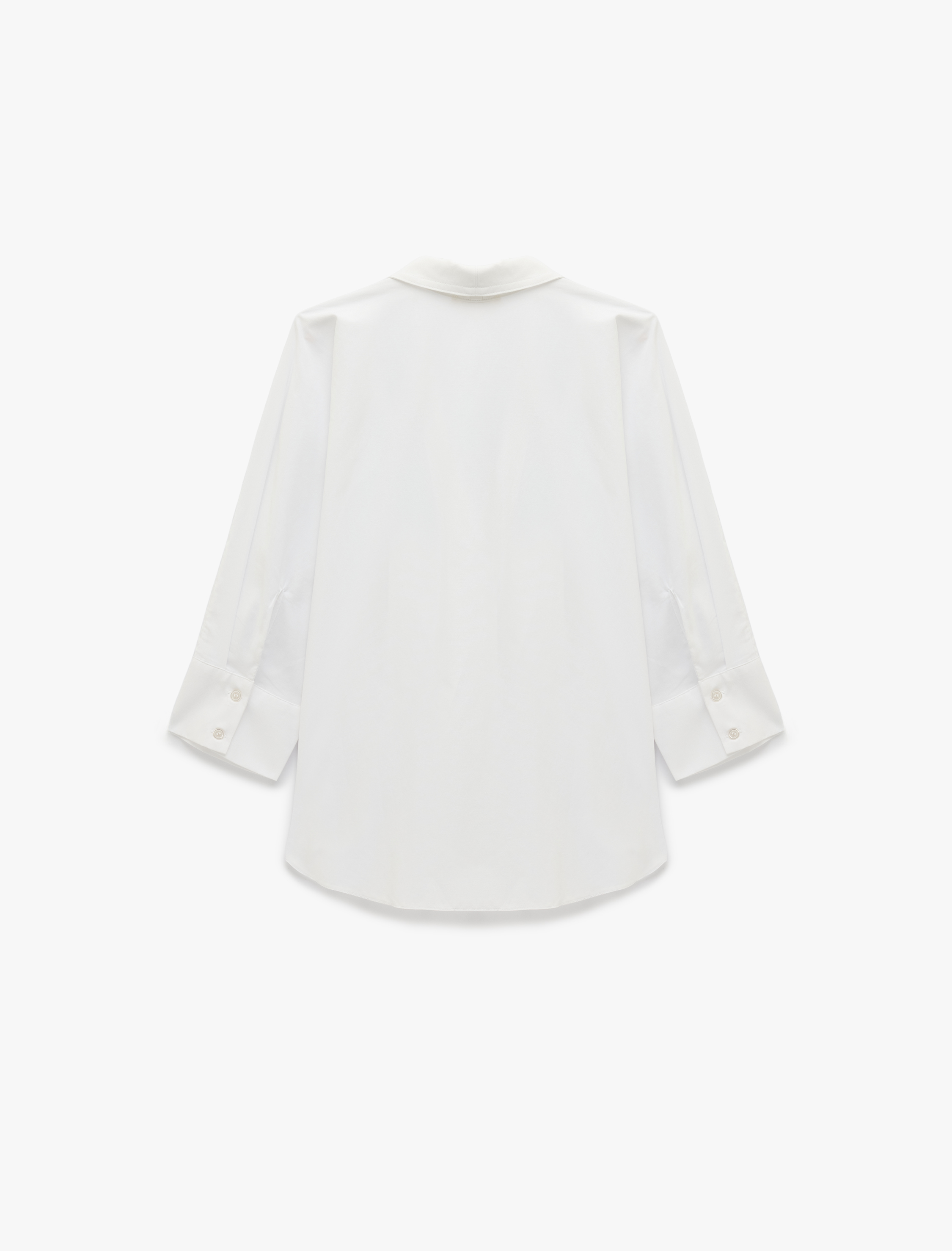  Poplin Kumaş Düğmeli Devrik Yaka 3/4 Kollu Oversize Gömlek