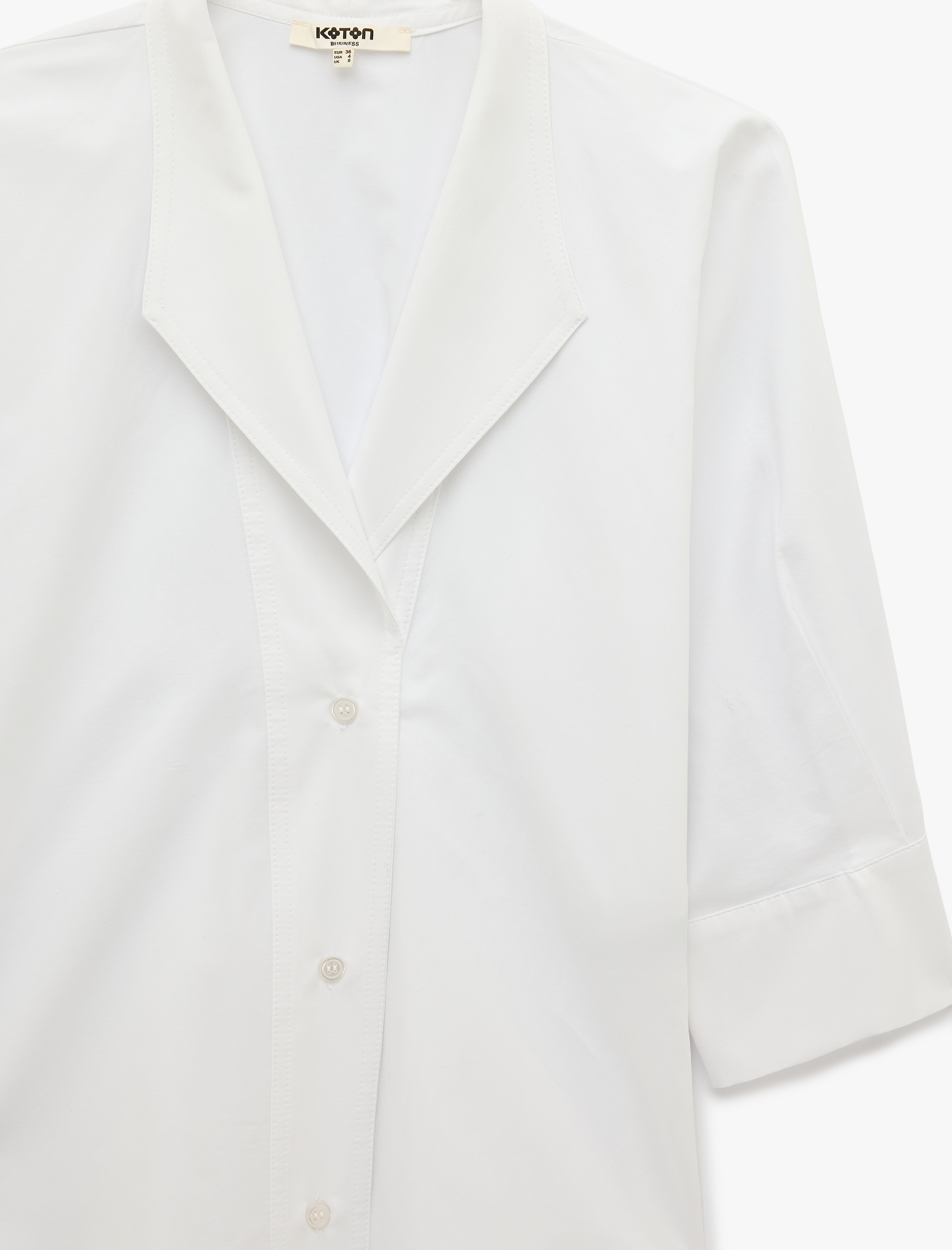   Poplin Kumaş Düğmeli Devrik Yaka 3/4 Kollu Oversize Gömlek