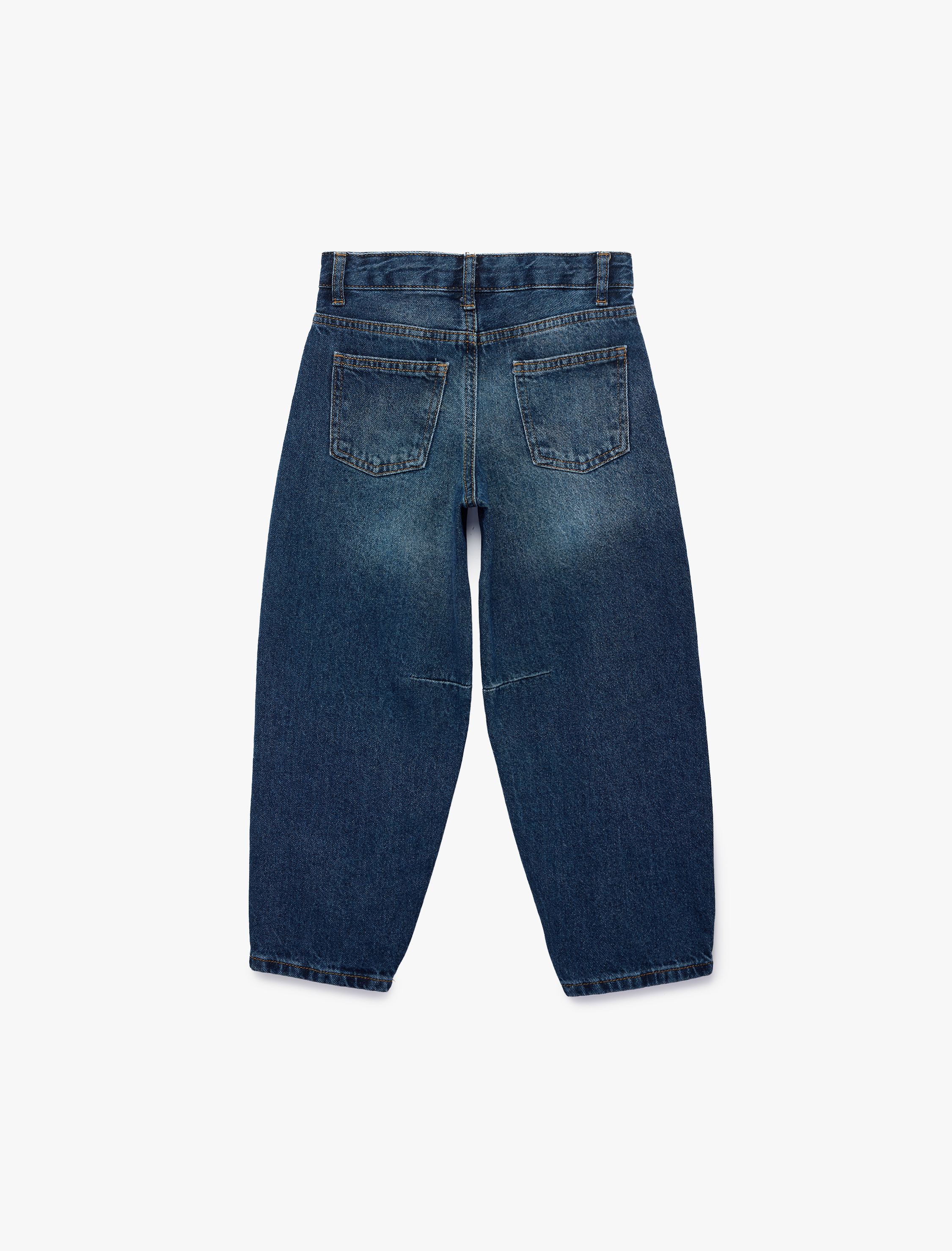  Kız Çocuk Pamuklu Dikiş Detaylı Cepli Denim Pantolon