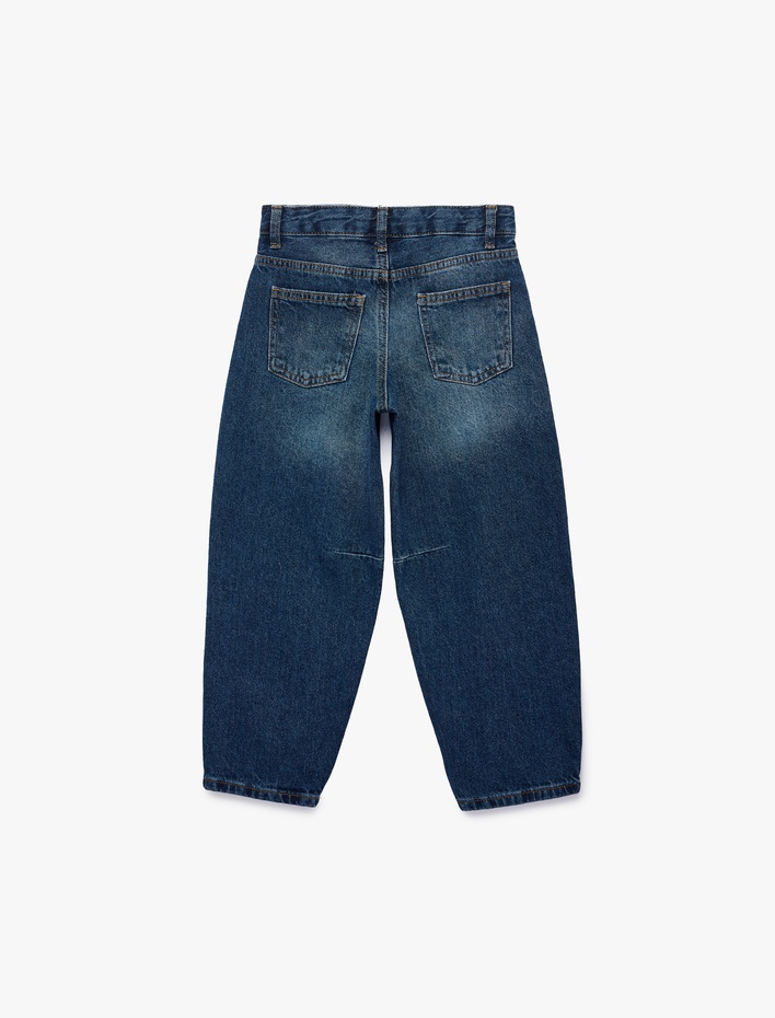 Kız Çocuk Pamuklu Dikiş Detaylı Cepli Denim Pantolon