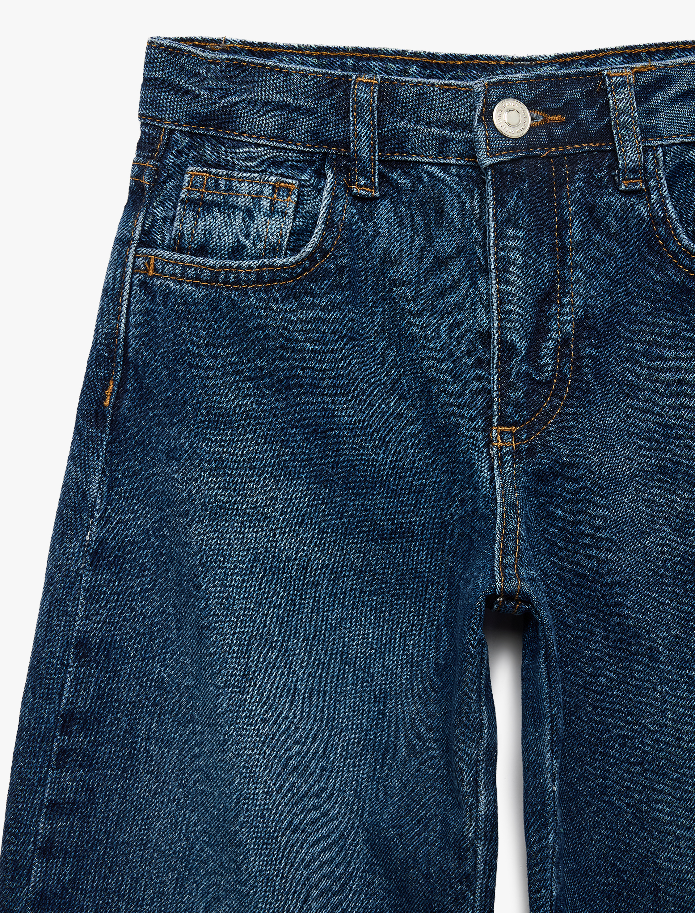  Kız Çocuk Pamuklu Dikiş Detaylı Cepli Denim Pantolon