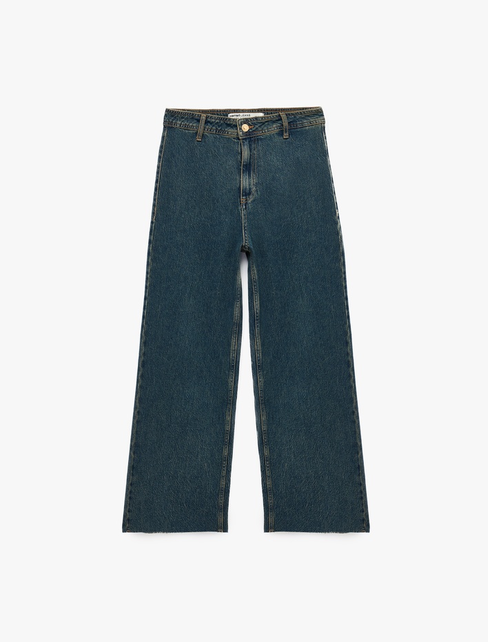  Yüksek Bel Rahat Kalıp Pamuklu Denim Pantolon - Culotte Jeans