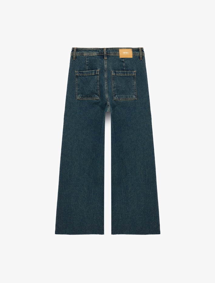  Yüksek Bel Rahat Kalıp Pamuklu Denim Pantolon - Culotte Jeans