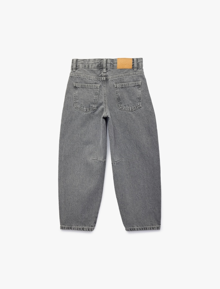 Kız Çocuk Pamuklu Dikiş Detaylı Cepli Denim Pantolon