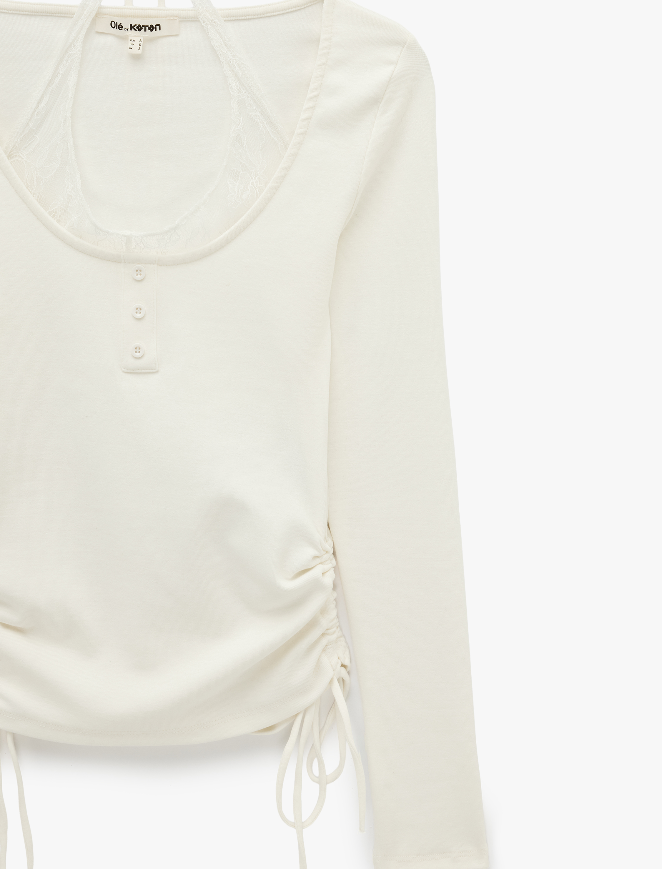   Pamuklu Büzgülü Slim Fit Uzun Kollu Halter Yaka İkili Tişört