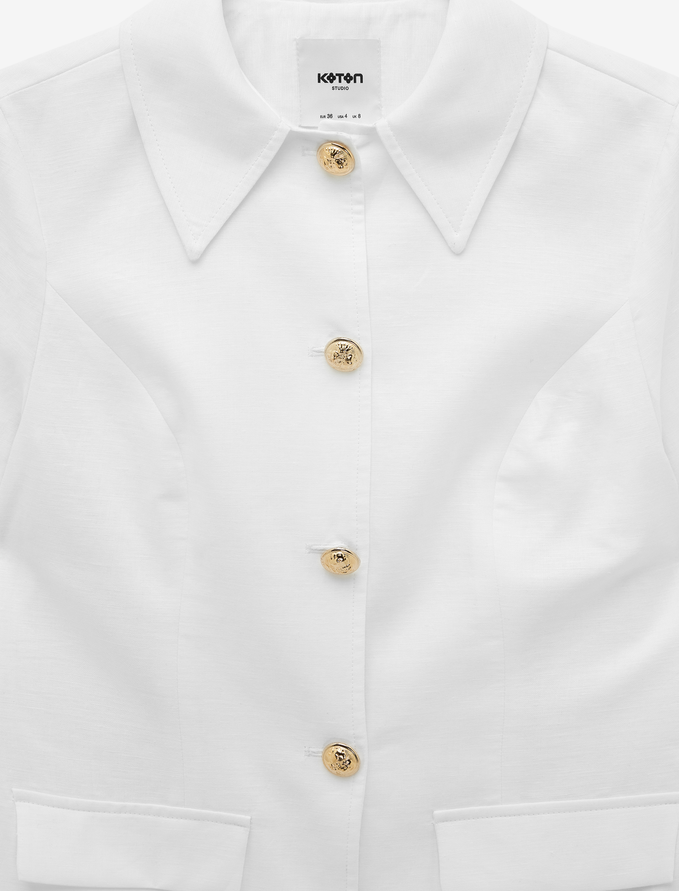   Keten Karışımlı Klasik Yaka Metal Düğmeli Kısa Kollu Blazer Ceket