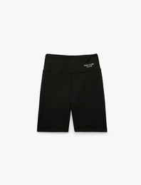 Yüksek Bel Slim Fit Baskılı Spor Biker Tayt