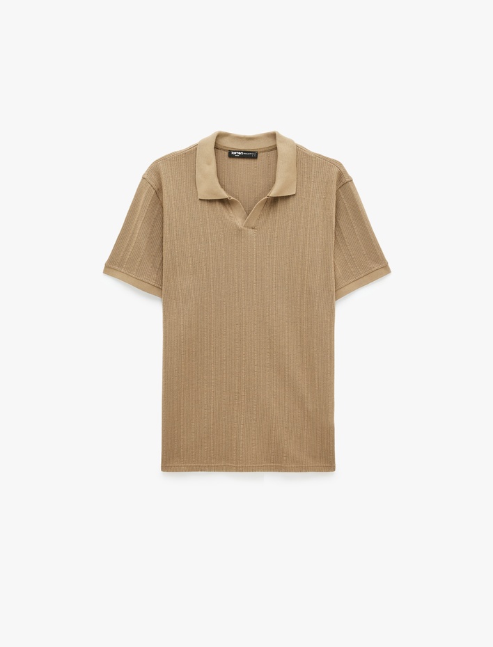  Pamuklu Regular Fit Kısa Kollu Dokulu Polo Yaka Tişört
