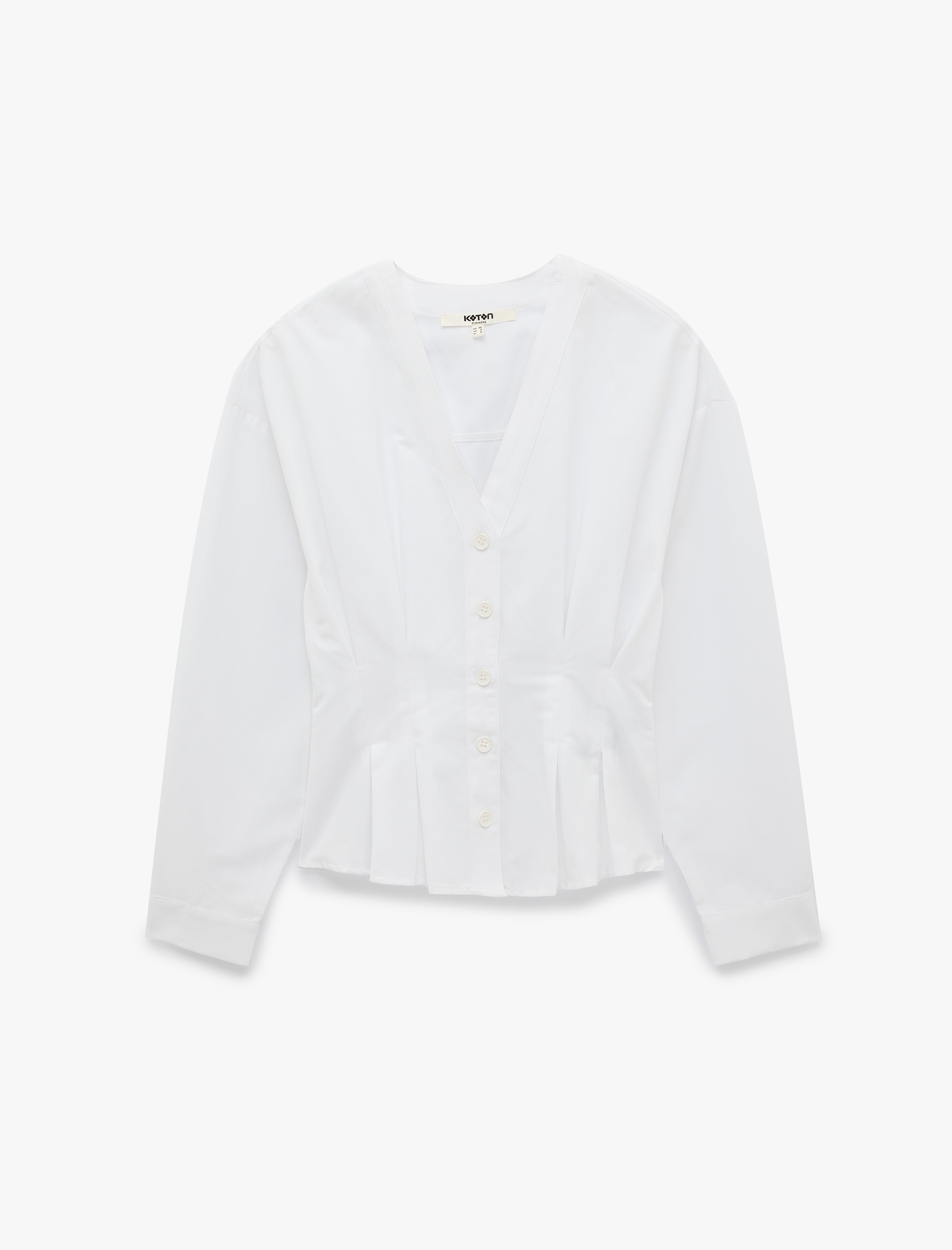   Slim Fit Düğmeli Uzun Kollu V Yaka Poplin Gömlek