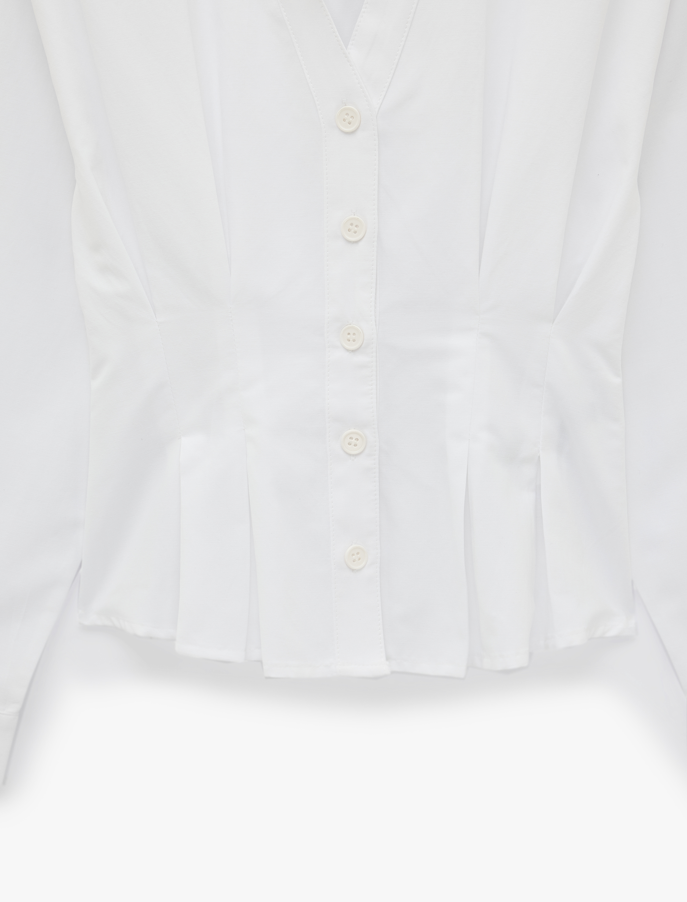   Slim Fit Düğmeli Uzun Kollu V Yaka Poplin Gömlek