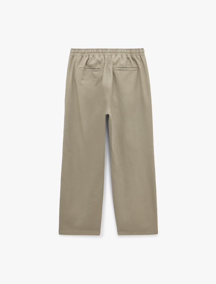  Pamuk Keten Karışımlı Bol Loose Fit Beli Bağcıklı Pantolon
