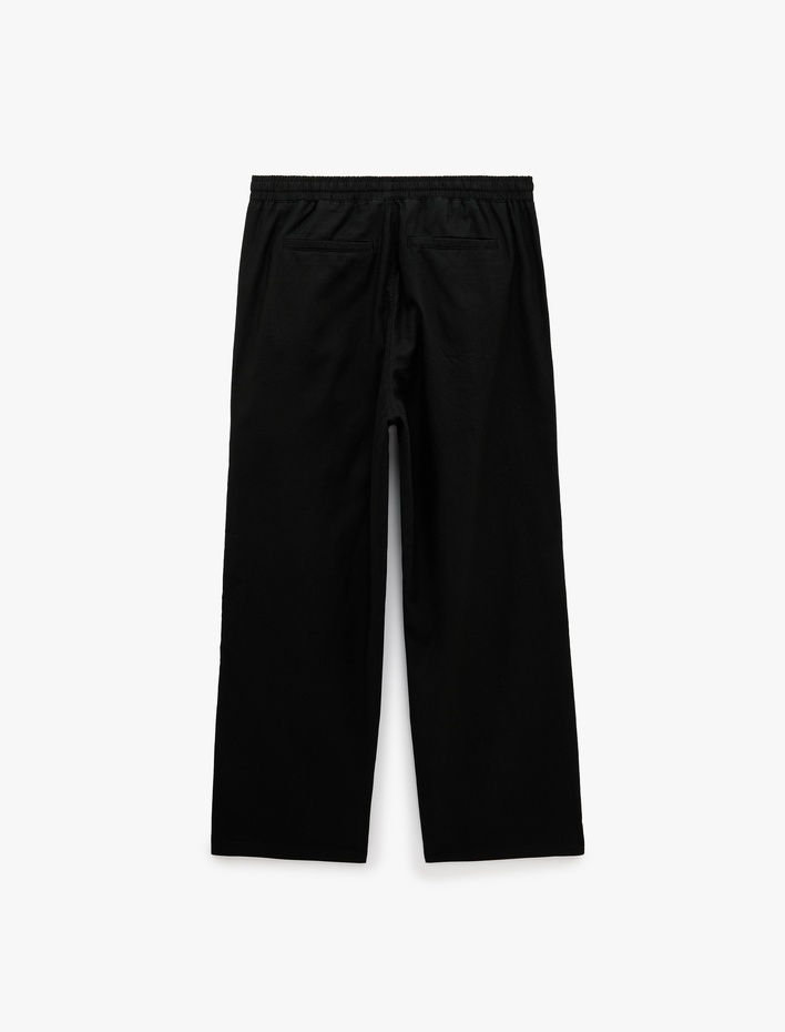  Pamuk Keten Karışımlı Bol Loose Fit Beli Bağcıklı Yazlık Pantolon