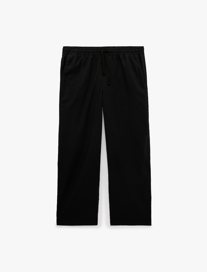 Koton Erkek Pamuk Keten Karışımlı Bol Loose Fit Beli Bağcıklı Yazlık Pantolon