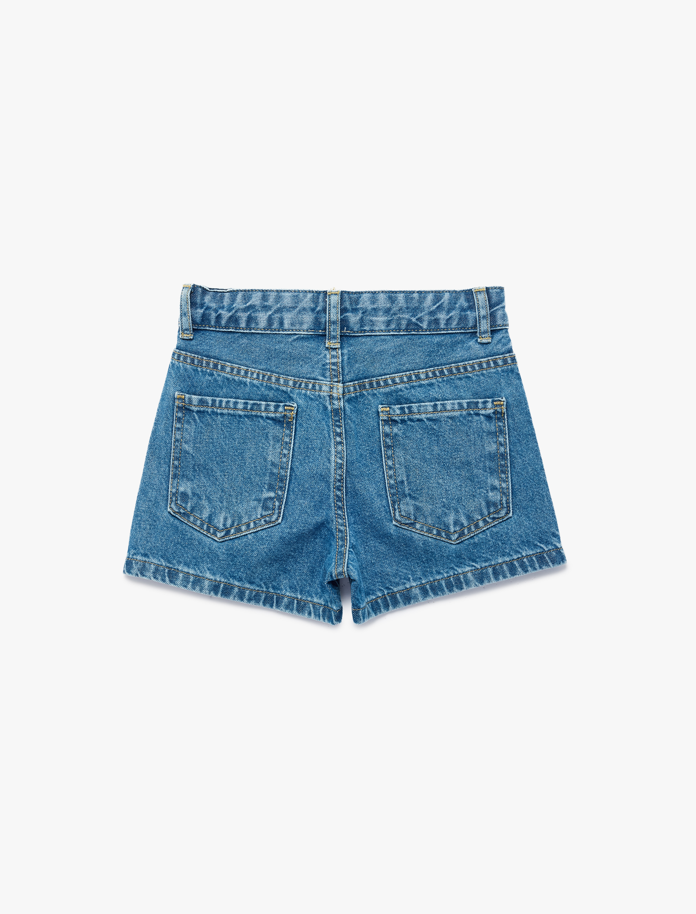  Kız Çocuk Slim Fit Pamuklu Cepli Taş Detaylı Mini Denim Şort