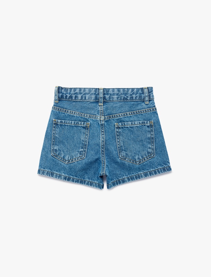 Kız Çocuk Slim Fit Pamuklu Cepli Taş Detaylı Mini Denim Şort