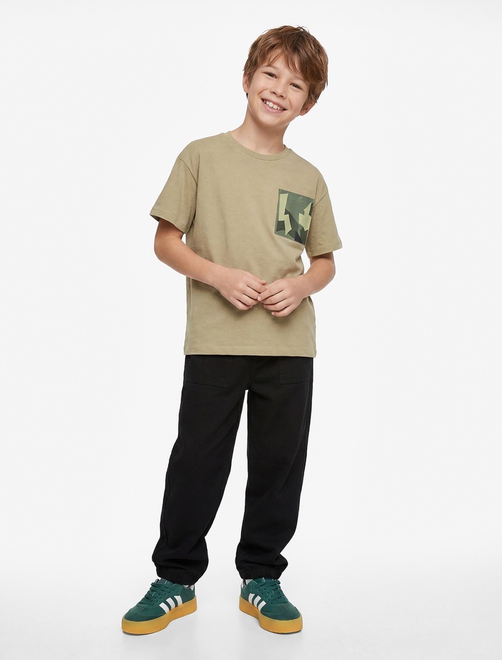 Erkek Çocuk Beli Bağcıklı Viskon Karışımlı Basic  Jogger Pantolon