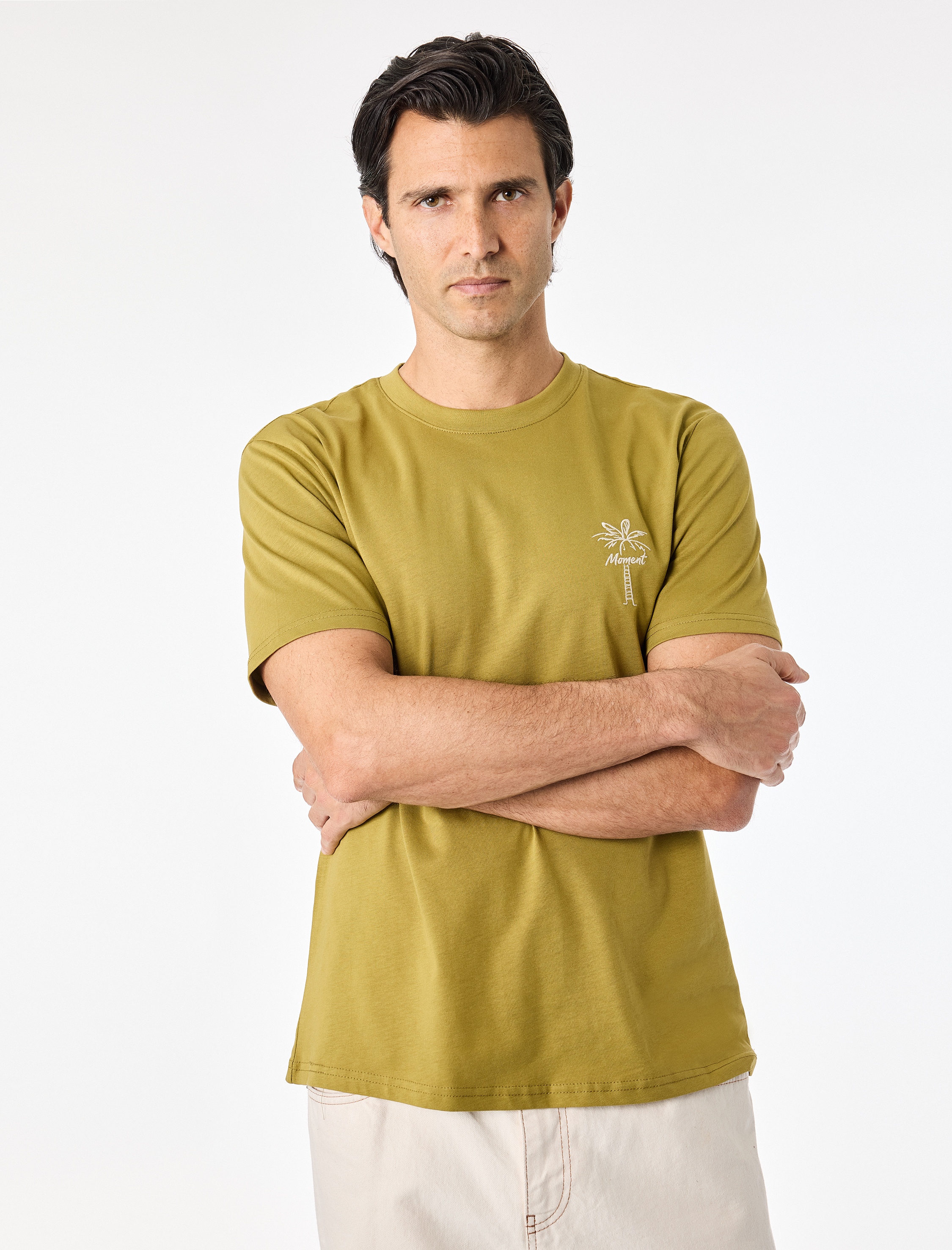   Regular Fit Kısa Kollu Nakışlı Bisiklet Yaka Tişört