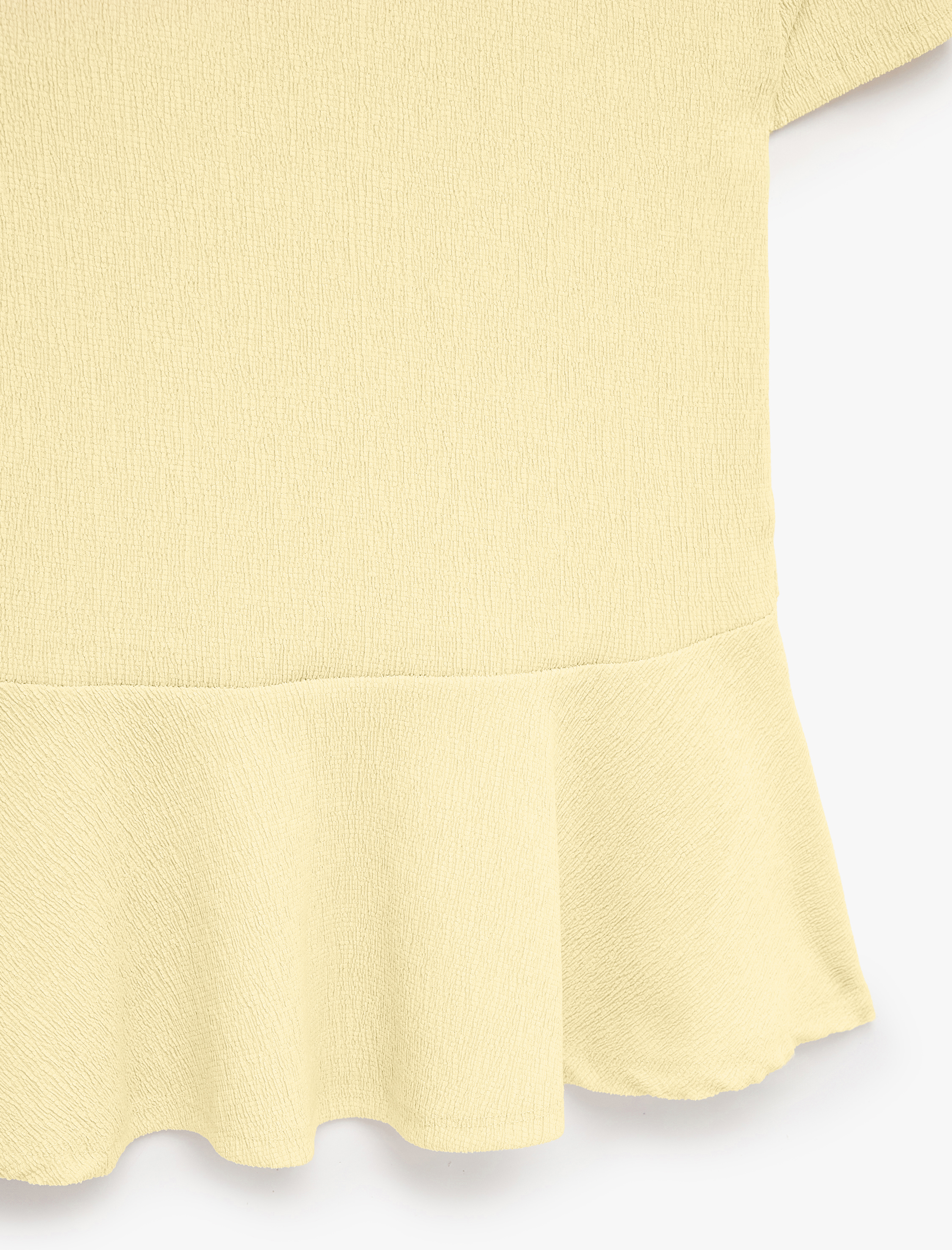   Bürümcük Kumaş Slim Fit Kısa Kollu Bisiklet Yaka Volanlı Peplum Kesim Tişört