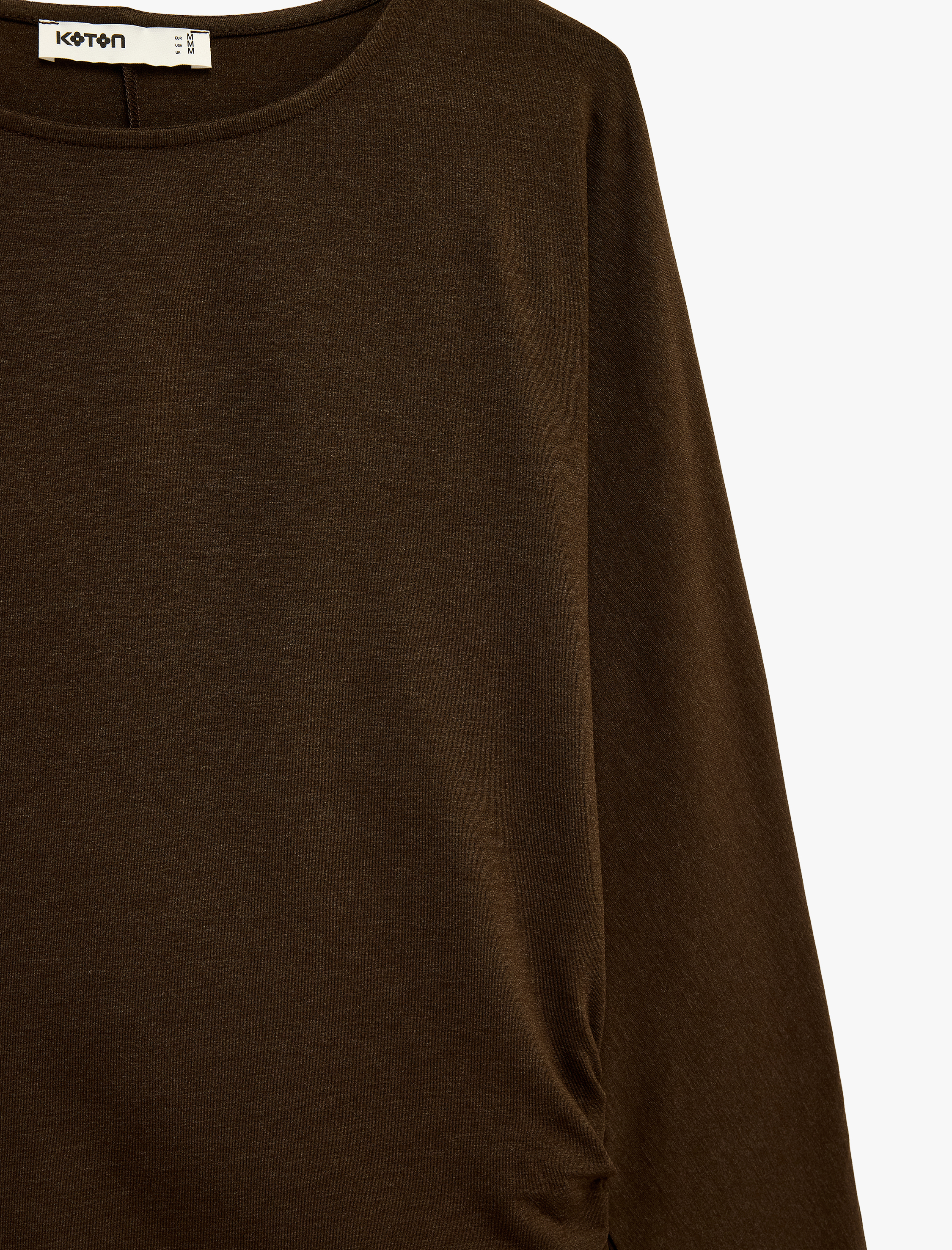   Slim Fit Büzgülü Uzun Kollu Bisiklet Yaka Tişört