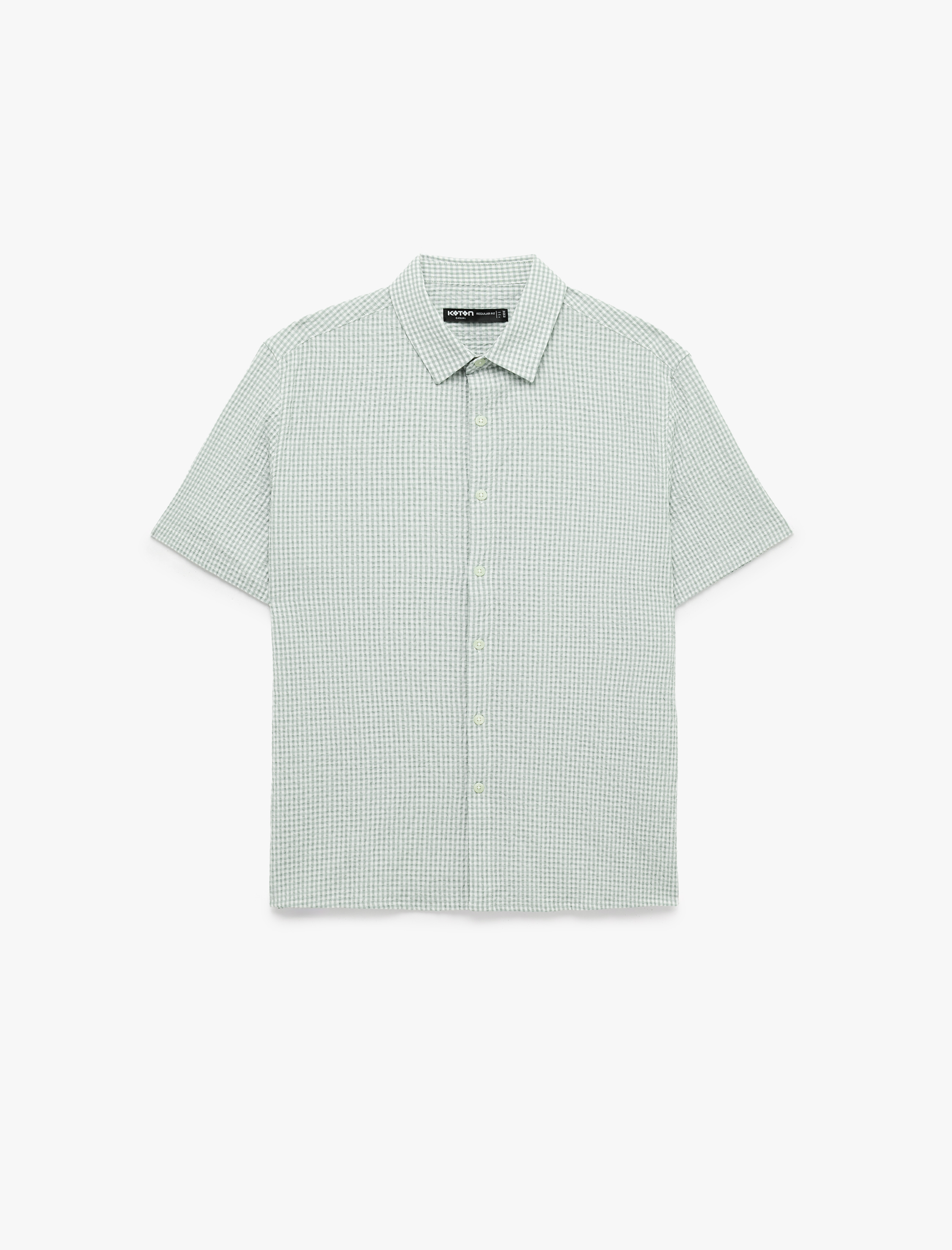   Regular Fit Klasik Yaka Kısa Kollu Pötikare Desenli Gömlek