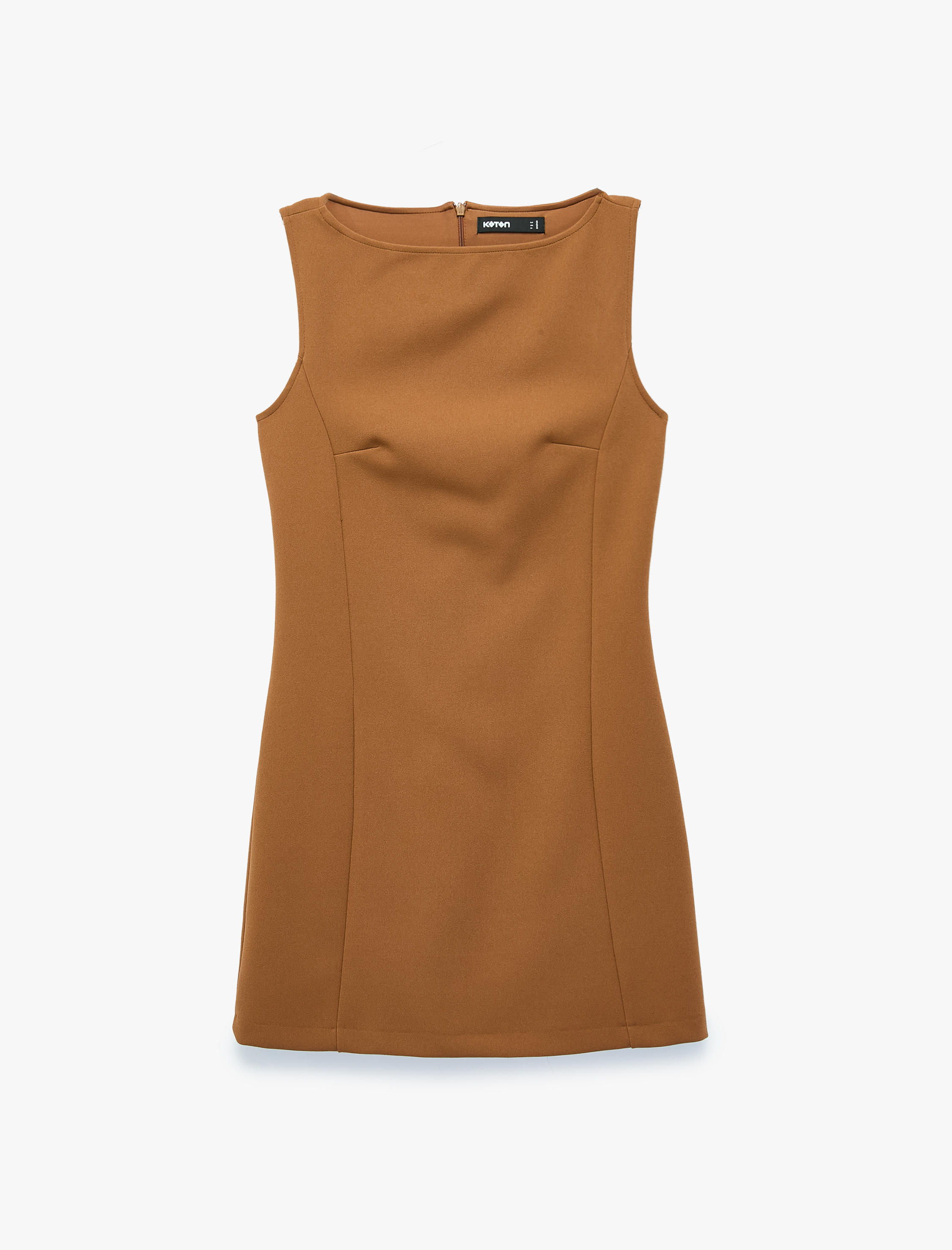   Krep Scuba Kumaş Slim Fit Yuvarlak Kayık Yaka Kolsuz Mini Elbise