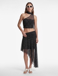 Koton X Sibil Çetinkaya - Drapeli Slim Fit Puantiyeli Asimetrik Midi Etek