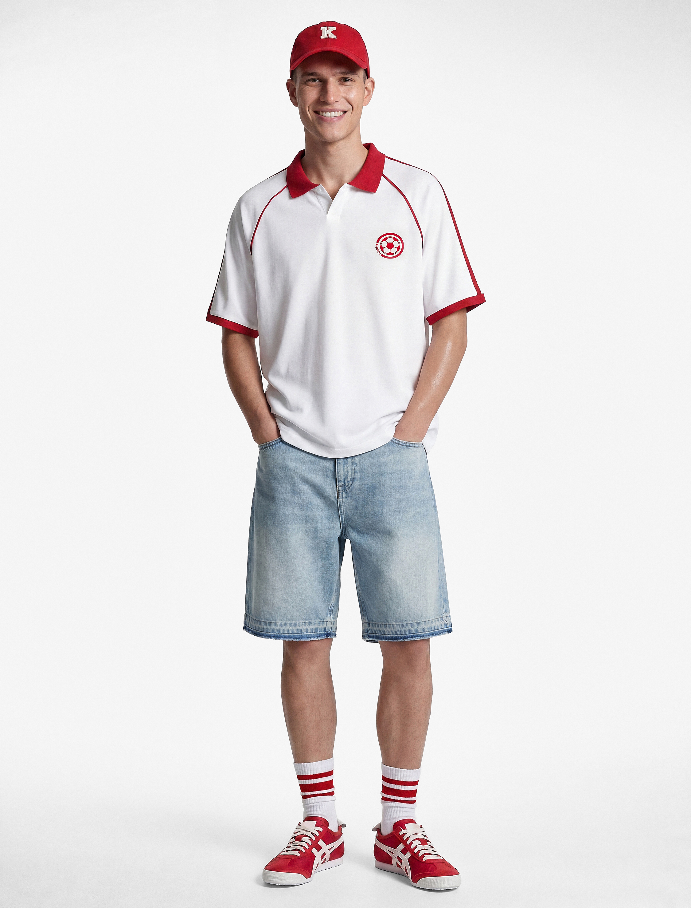   Regular Fit Renk Kontrastlı Polo Yaka Kısa Reglan Kol Baskılı 2026 Dünya Kupası Tişörtü