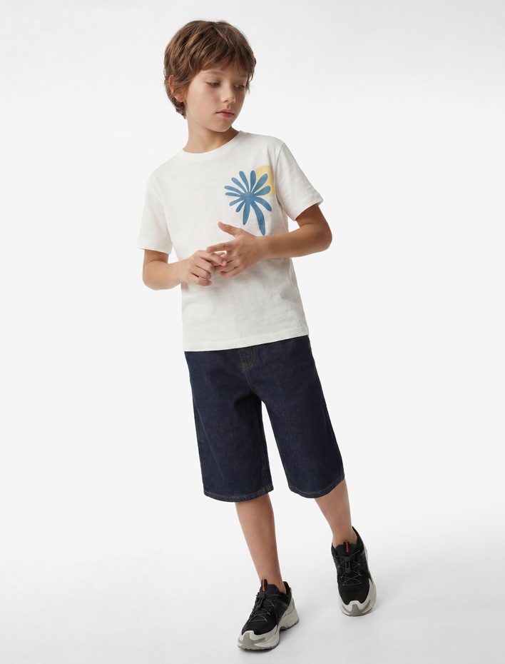 Erkek Çocuk Düğmeli Cepli Loose Fit Bermuda Denim Şort