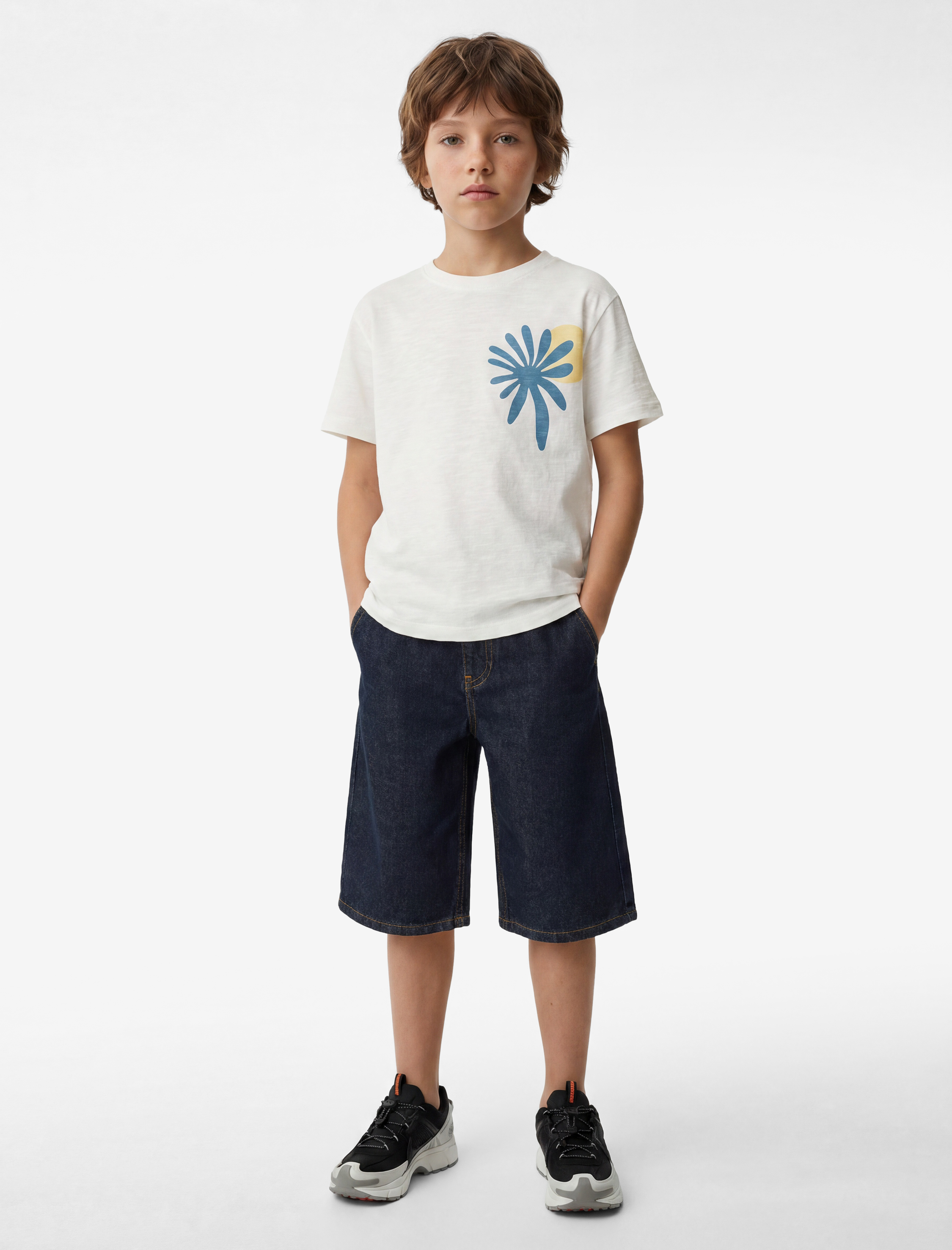  Erkek Çocuk Düğmeli Cepli Loose Fit Bermuda Denim Şort