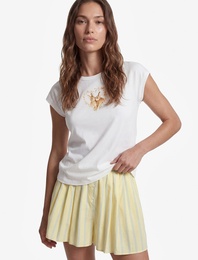 Koton X Sibil Çetinkaya - Pamuklu Slim Fit Kısa Kollu Kalpli Tavşan Baskılı Tişört