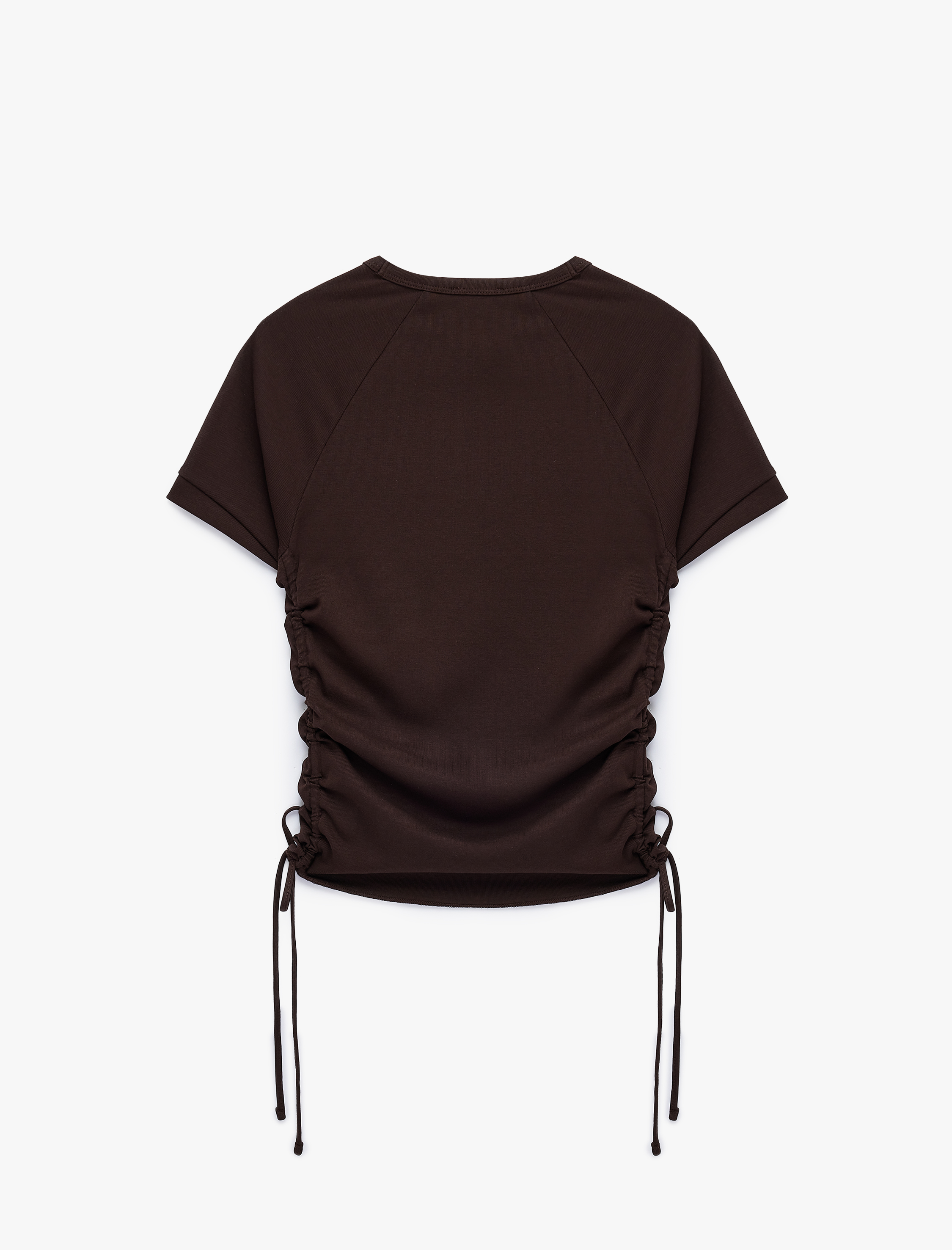   Pamuklu Slim Fit Bisiklet Yaka Kısa Kollu Yanları Bağlamalı Büzgülü Tişört