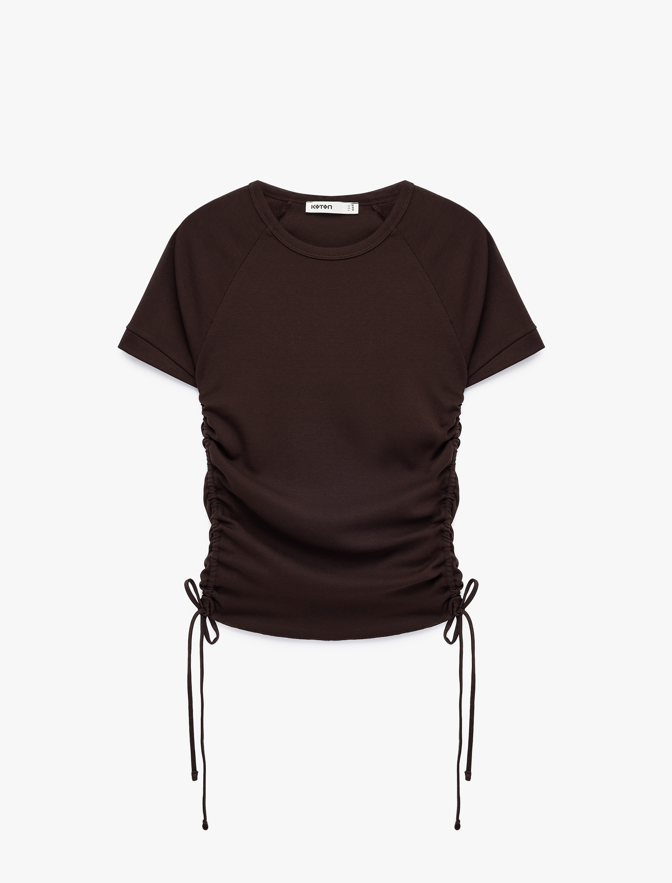   Pamuklu Slim Fit Bisiklet Yaka Kısa Kollu Yanları Bağlamalı Büzgülü Tişört