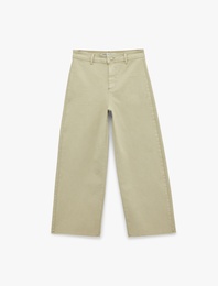 Cepli Rahat Kalıp Kesik Paça Yüksek Bel  Jean Pantolon - Culoette Jean