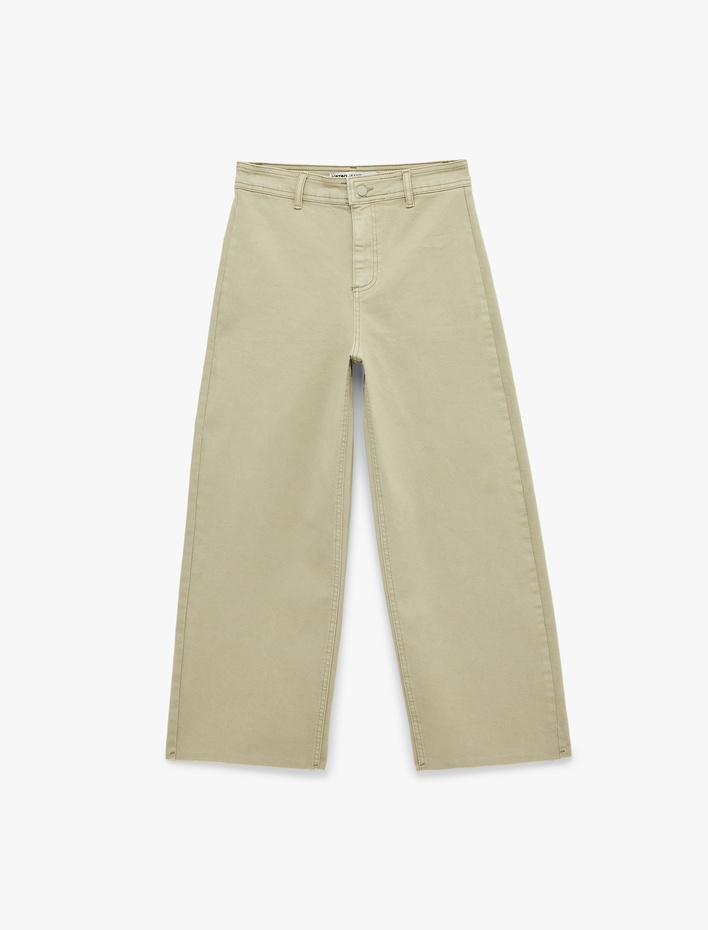  Cepli Rahat Kalıp Kesik Paça Yüksek Bel  Jean Pantolon - Culoette Jean