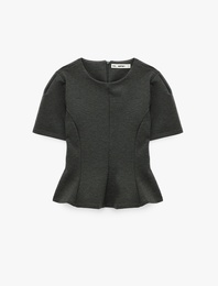 Slim Fi Dikiş Detaylı Bisiklet Yaka Kısa Kollu Peplum Tişört